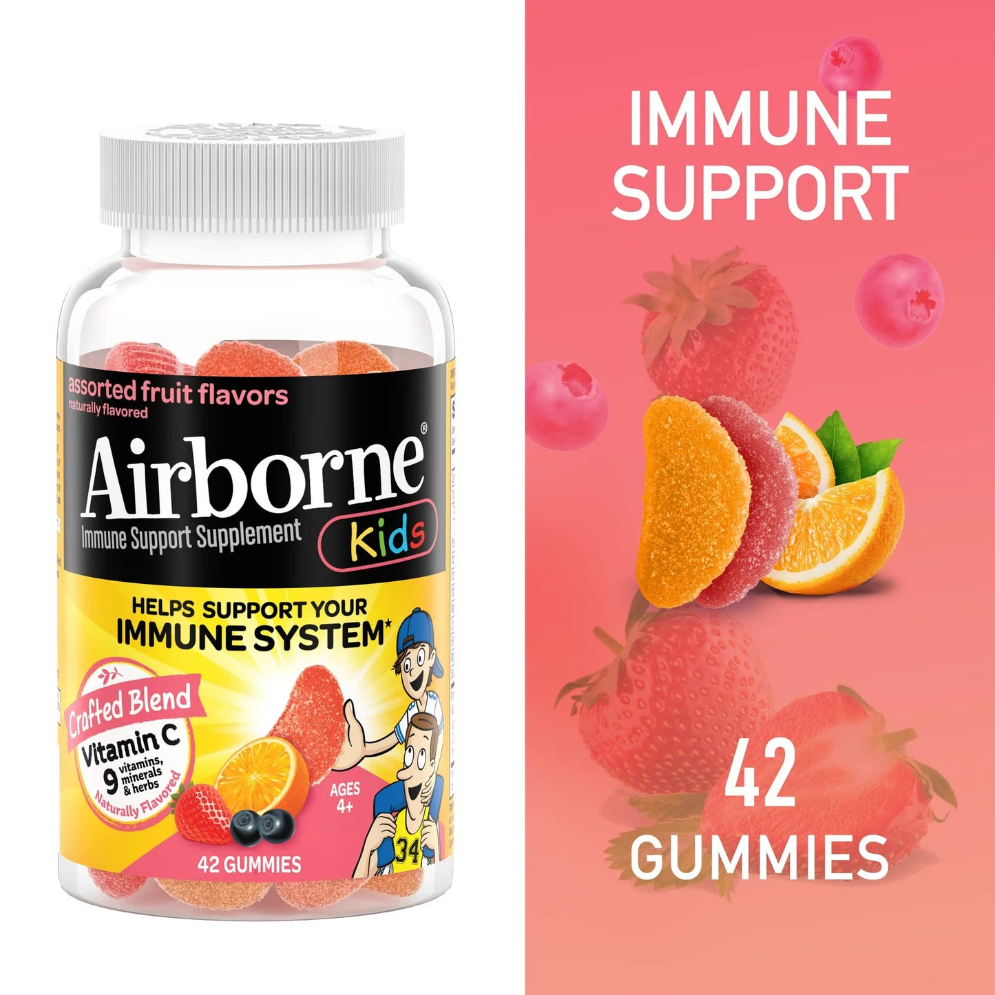 Airborne Immune Support Gummies for Kids – Vitamin C 500mg + Zinc, Gluten Free, 42 Gummies (2 Pack)