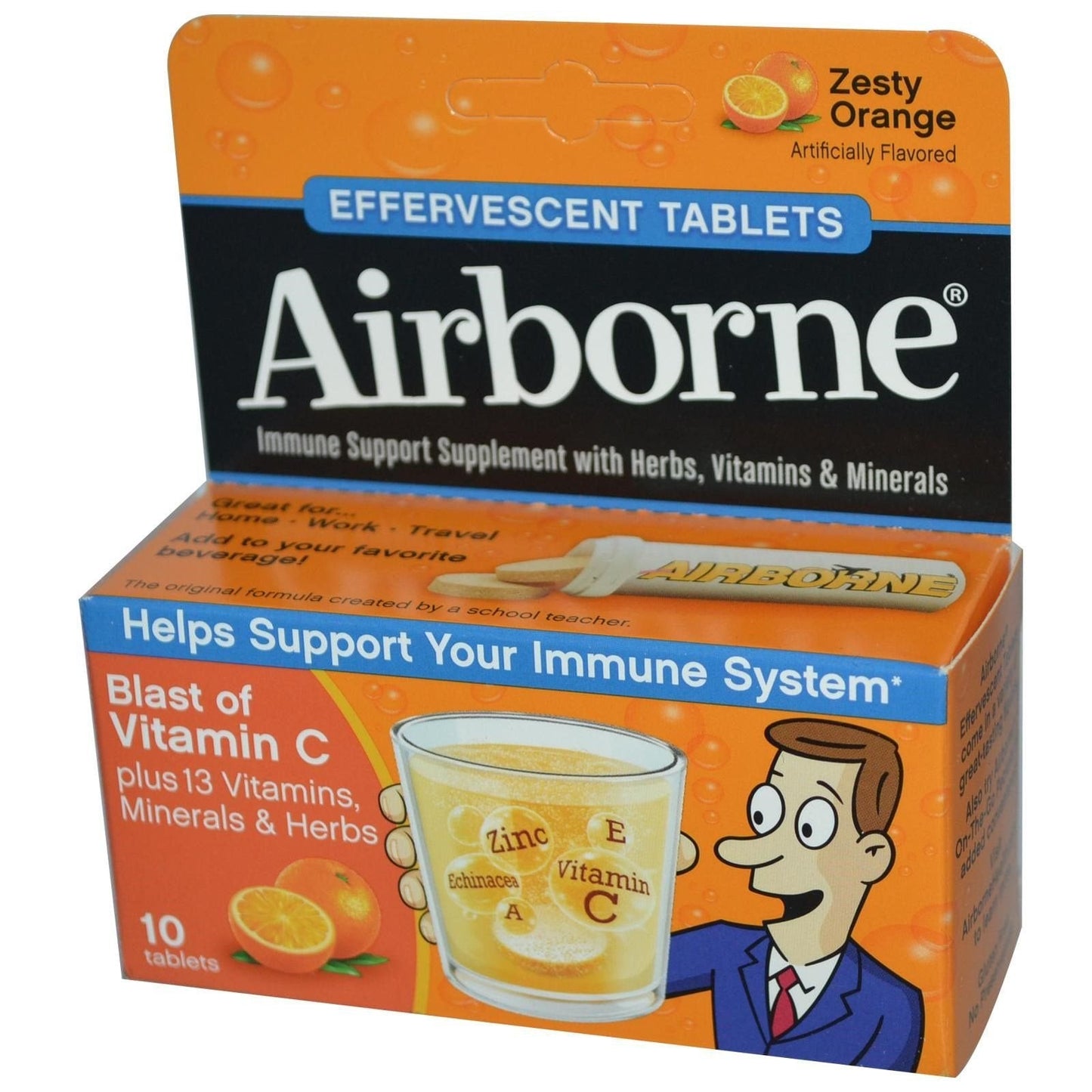 Airborne Zesty Orange Vitamin C Effervescent Tablets 1000mg – Immune Support (Pack of 12)