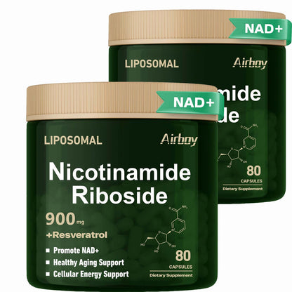 Airboy Liposomal Nicotinamide Riboside 900 mg – NAD+ Support with Resveratrol & Quercetin | 80 Capsules (2 Pack)
