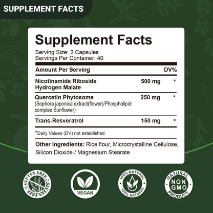 Airboy NAD Supplement with Nicotinamide Riboside, Resveratrol & Quercetin - 900 mg NMNH Alternative, 80 Capsules