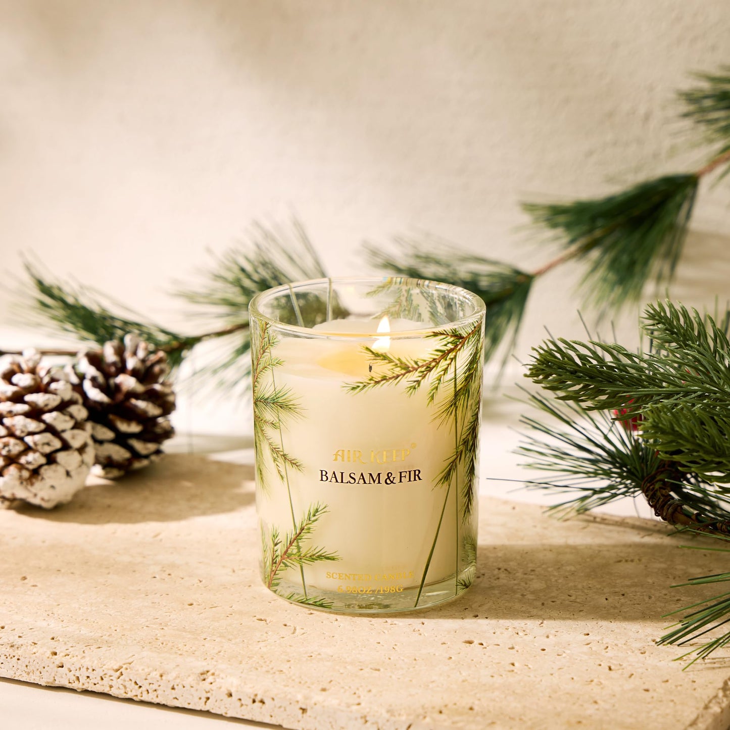 Airkeep Balsam & Fir Scented Candle – 6.98 oz Jar, 44h Burn Time | Holiday Gift, Fall Fragrance