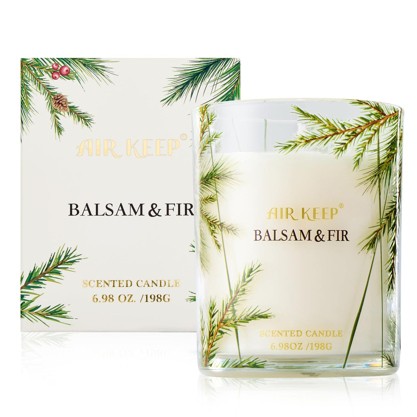 Airkeep Balsam & Fir Scented Candle – 6.98 oz Jar, 44h Burn Time | Holiday Gift, Fall Fragrance