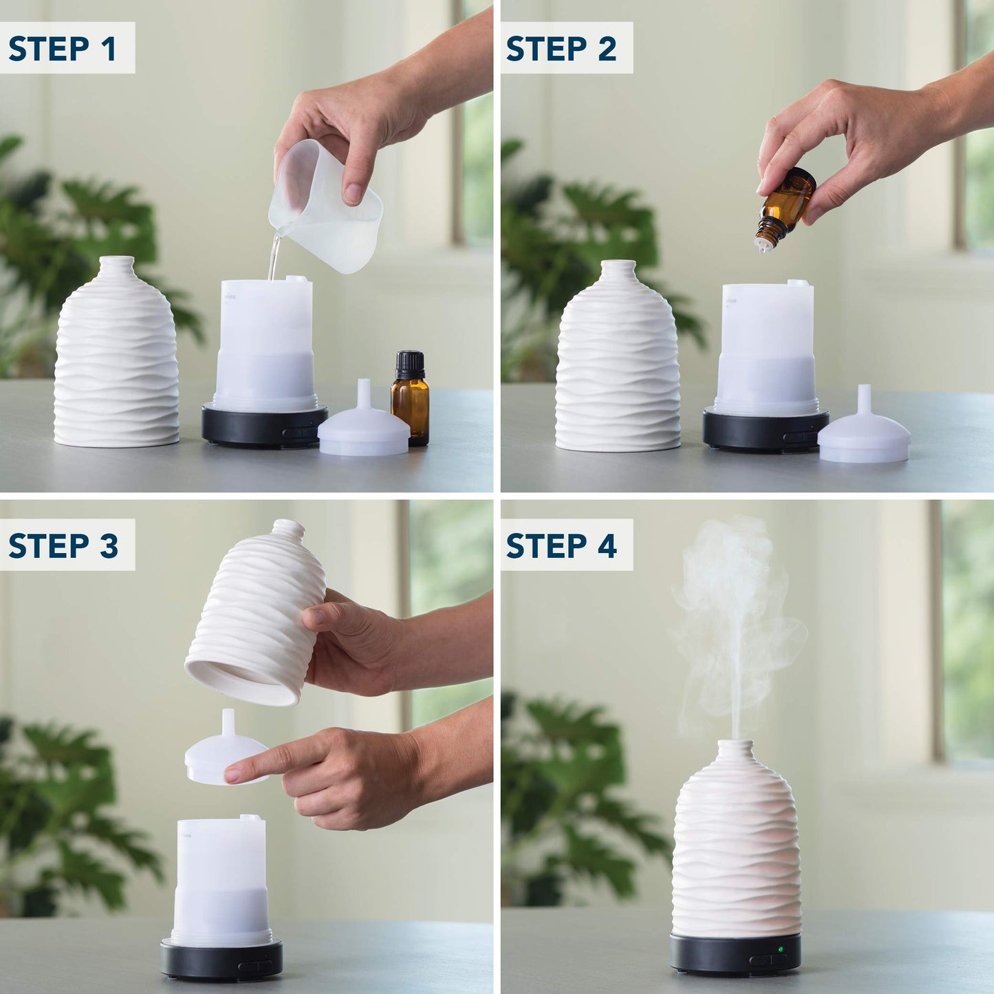 Airome Harmony Medium Porcelain Essential Oil Diffuser | 100 mL Ultrasonic Diffuser, 8 Color LED Lights, Auto Shut-Off