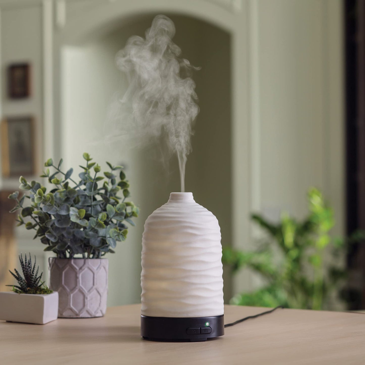 Airome Harmony Medium Porcelain Essential Oil Diffuser | 100 mL Ultrasonic Diffuser, 8 Color LED Lights, Auto Shut-Off