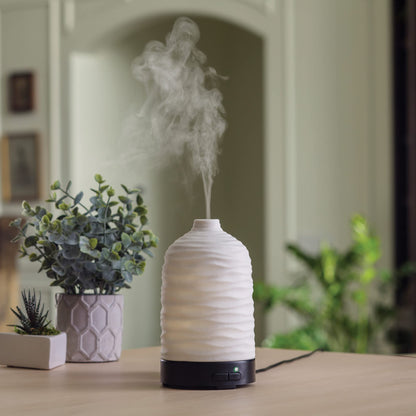 Airome Harmony Medium Porcelain Essential Oil Diffuser | 100 mL Ultrasonic Diffuser, 8 Color LED Lights, Auto Shut-Off