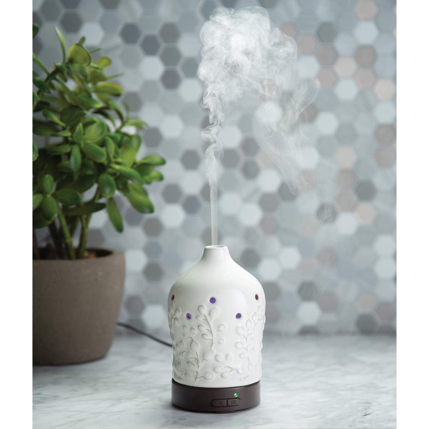 Airome Willow Medium Ceramic Essential Oil Diffuser - 100 mL Ultrasonic, 8 LED Lights, Auto Shut-Off