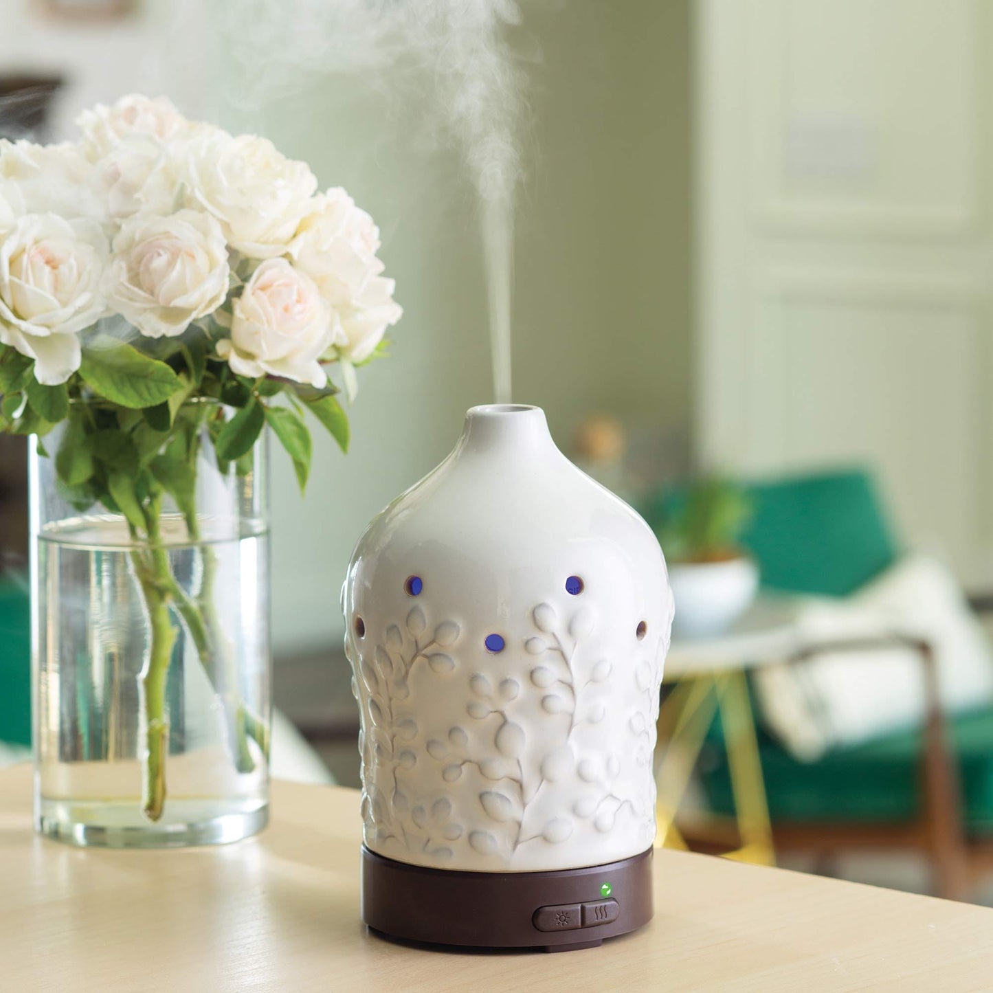 Airome Willow Medium Ceramic Essential Oil Diffuser - 100 mL Ultrasonic, 8 LED Lights, Auto Shut-Off