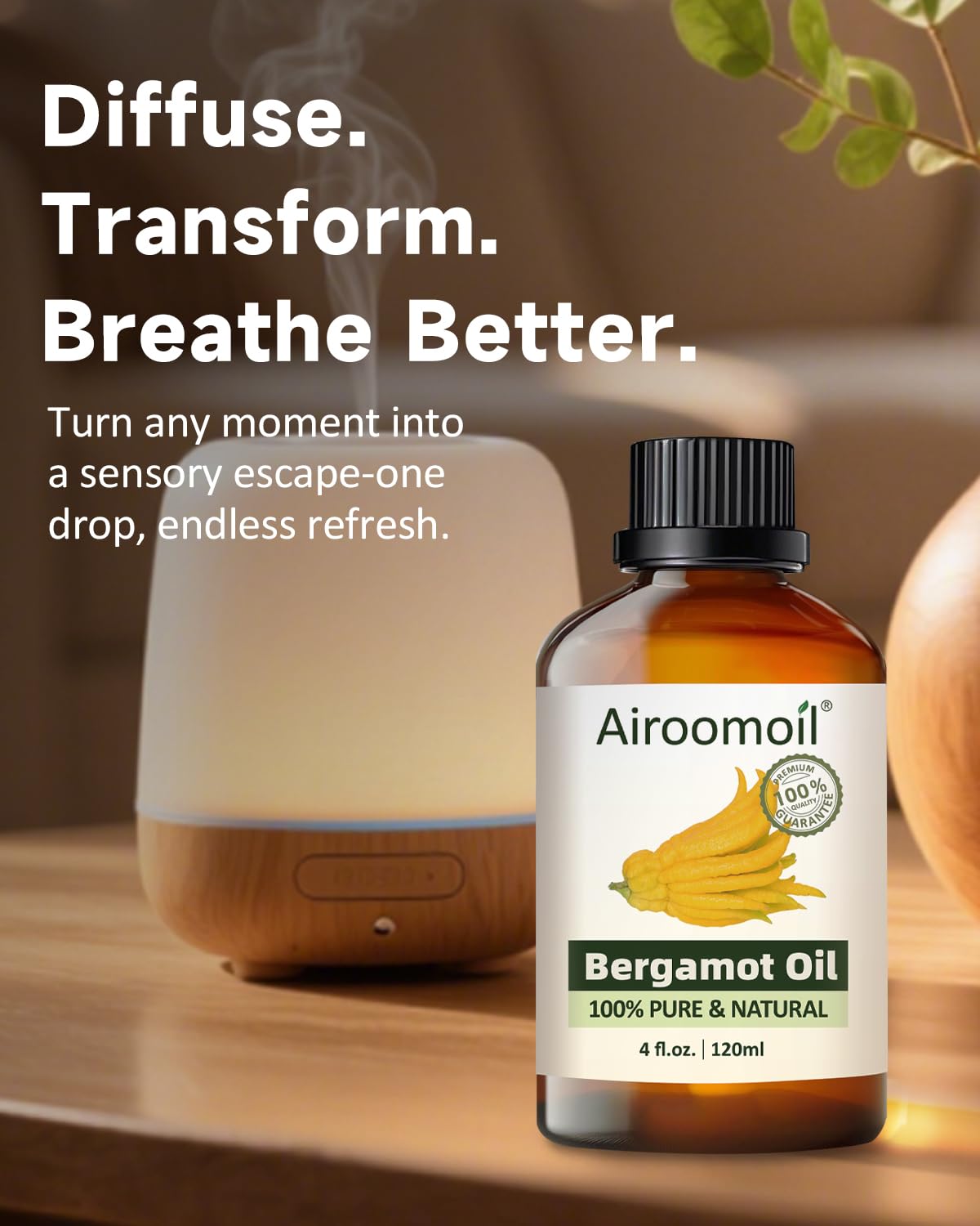 Bergamot Essential Oil – Pure Citrus for Diffusers & Soap Making | Airoomoil 4 fl oz