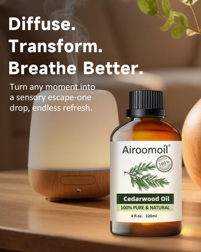 Airoomoil Pure Cedar Essential Oil - 100% Natural, 4 Fl Oz / 120 ml