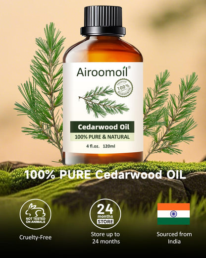 Airoomoil Pure Cedar Essential Oil - 100% Natural, 4 Fl Oz / 120 ml