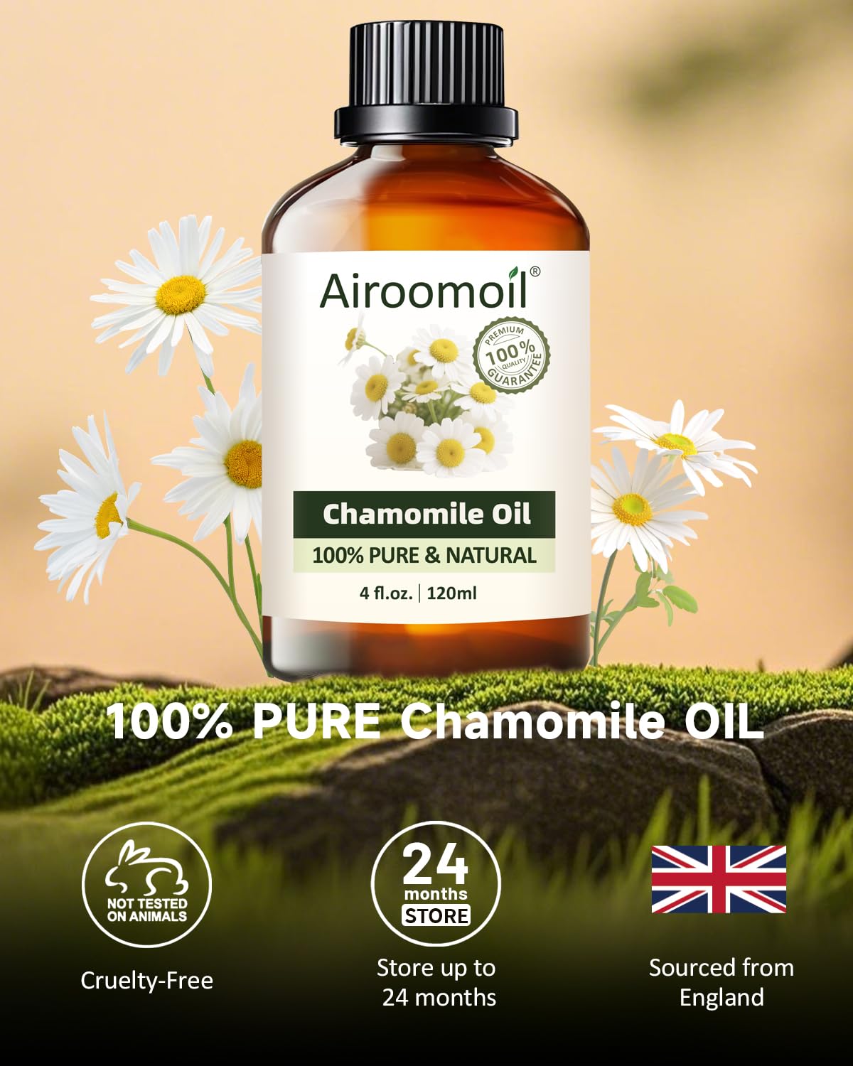Airoomoil Chamomile Essential Oil - 4 oz / 120 ml, 100% Natural