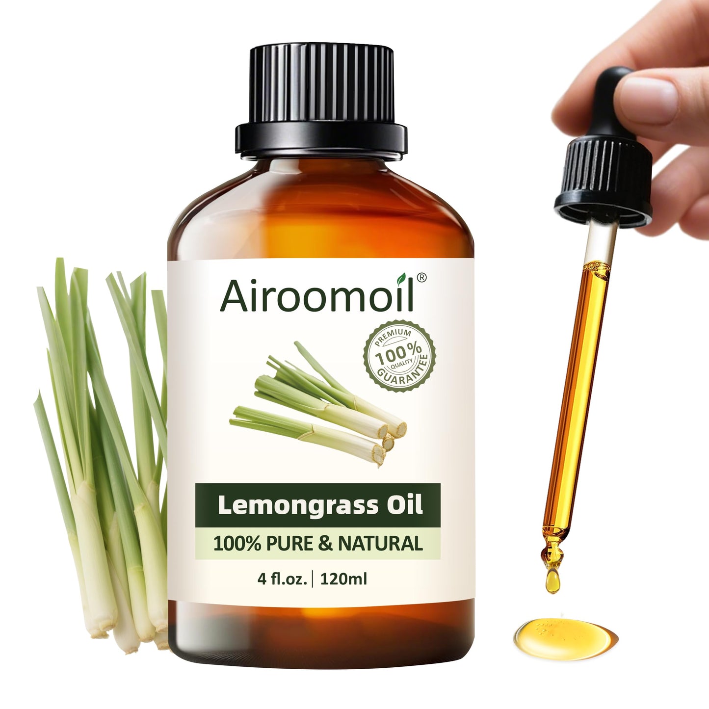 Airoomoil Pure Citronella Essential Oil – 100% Natural, Premium Grade, 4 oz (120 ml) for Diffusers, Skin, Soap, Aromatherapy