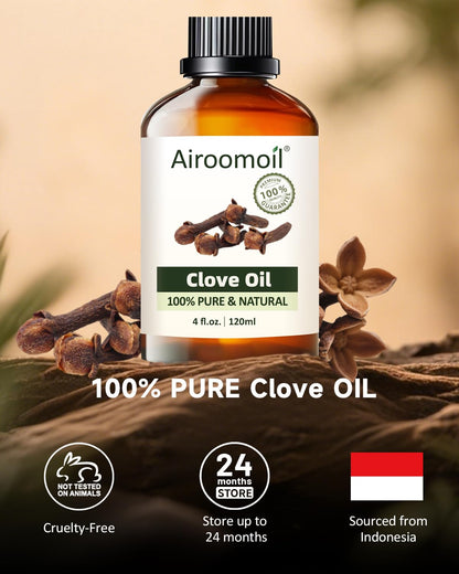 Airoomoil Pure Clove Essential Oil - 100% Natural, Premium Grade (4 Fl Oz / 120 ml)