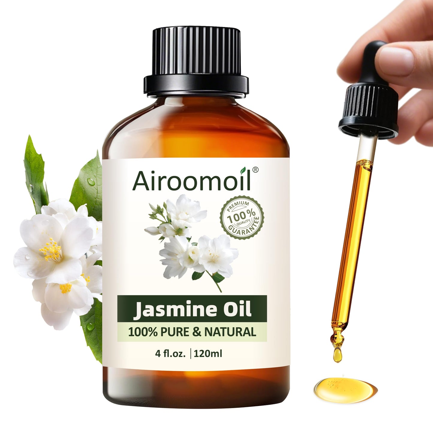 Airoomoil Jasmine Essential Oil – 100% Natural, Premium Grade, 4 oz (120 ml) for Diffusers, Skin Care & Aromatherapy