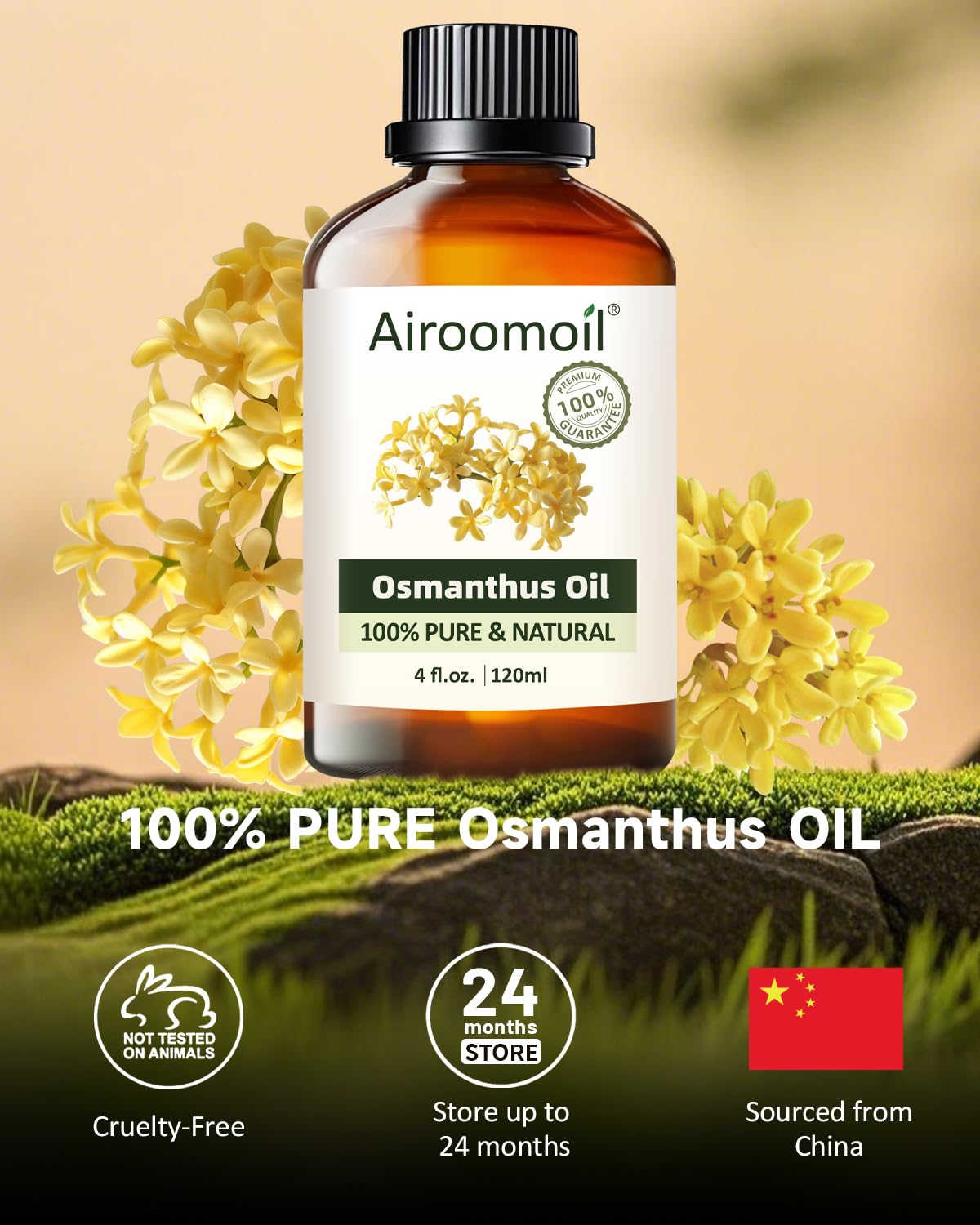 Airoomoil Jasmine Essential Oil – 100% Natural, Premium Grade, 4 oz (120 ml) for Diffusers, Skin Care & Aromatherapy