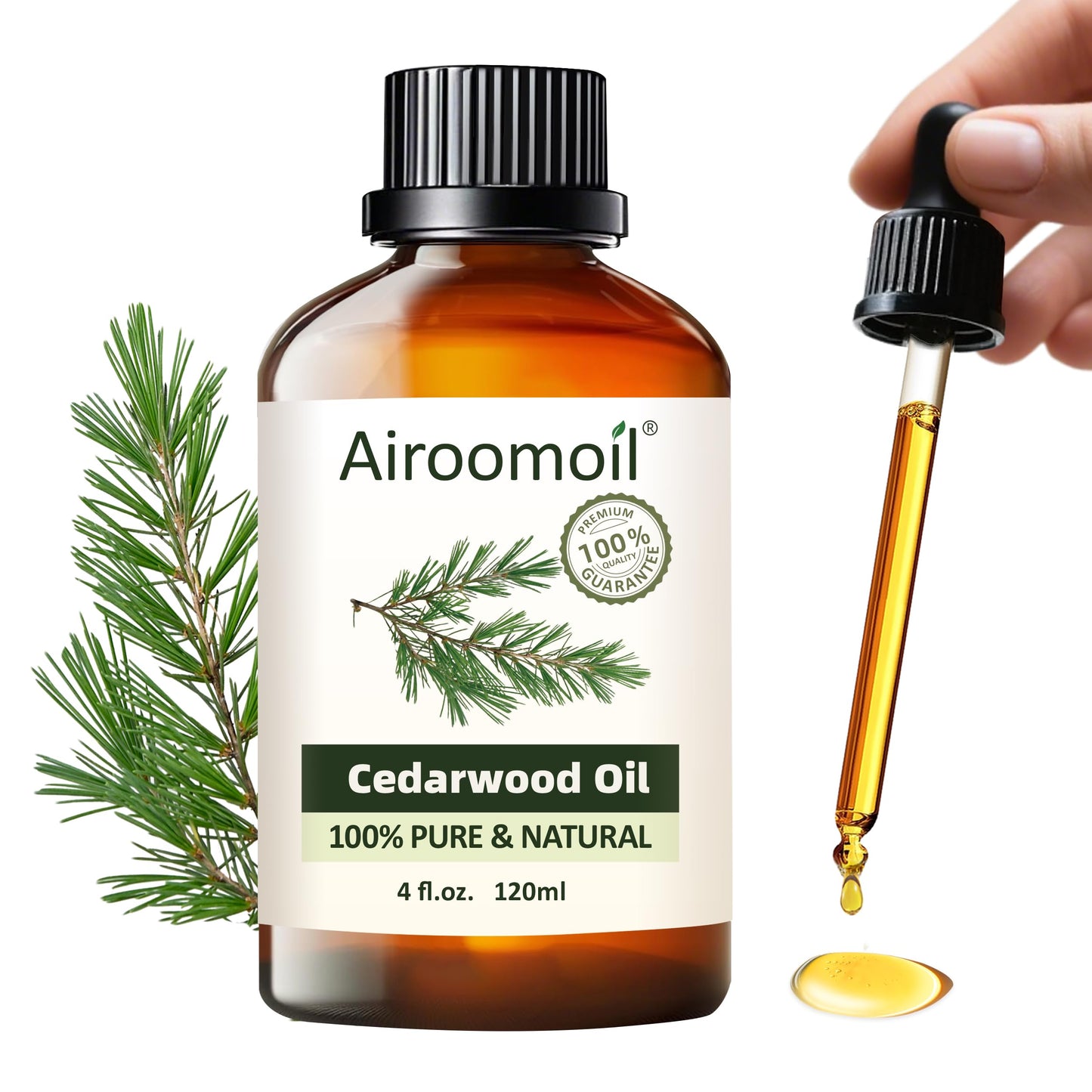 Airoomoil Pure Cedar Essential Oil - 100% Natural, 4 Fl Oz / 120 ml