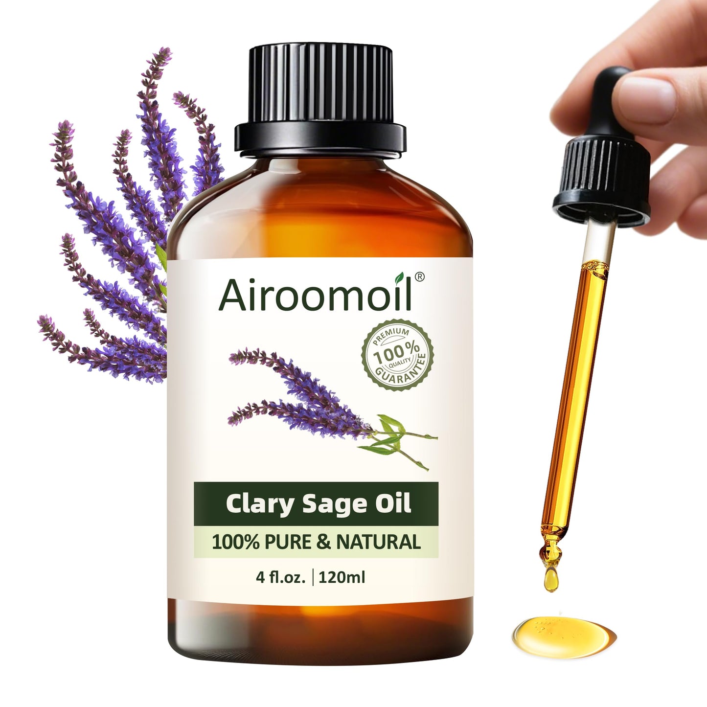 Airoomoil Pure Clary Sage Essential Oil – 4 oz (120 ml), 100% Natural, Premium Grade
