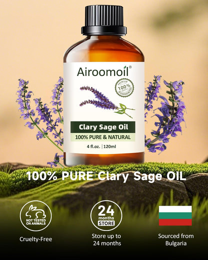 Airoomoil Pure Clary Sage Essential Oil – 4 oz (120 ml), 100% Natural, Premium Grade