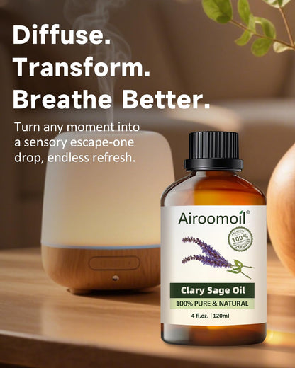 Airoomoil Pure Clary Sage Essential Oil – 4 oz (120 ml), 100% Natural, Premium Grade