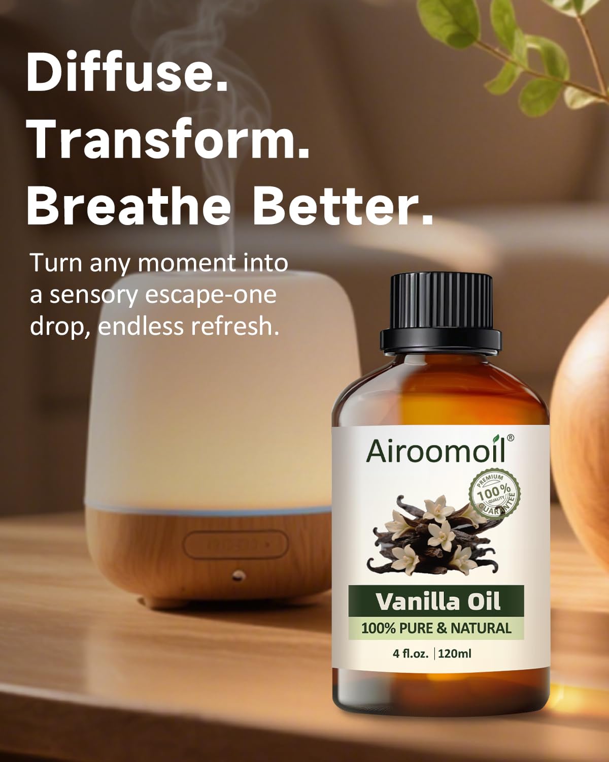 Airoomoil Vanilla Essential Oil 4 oz – 100% Pure & Natural for Diffusers & Aromatherapy