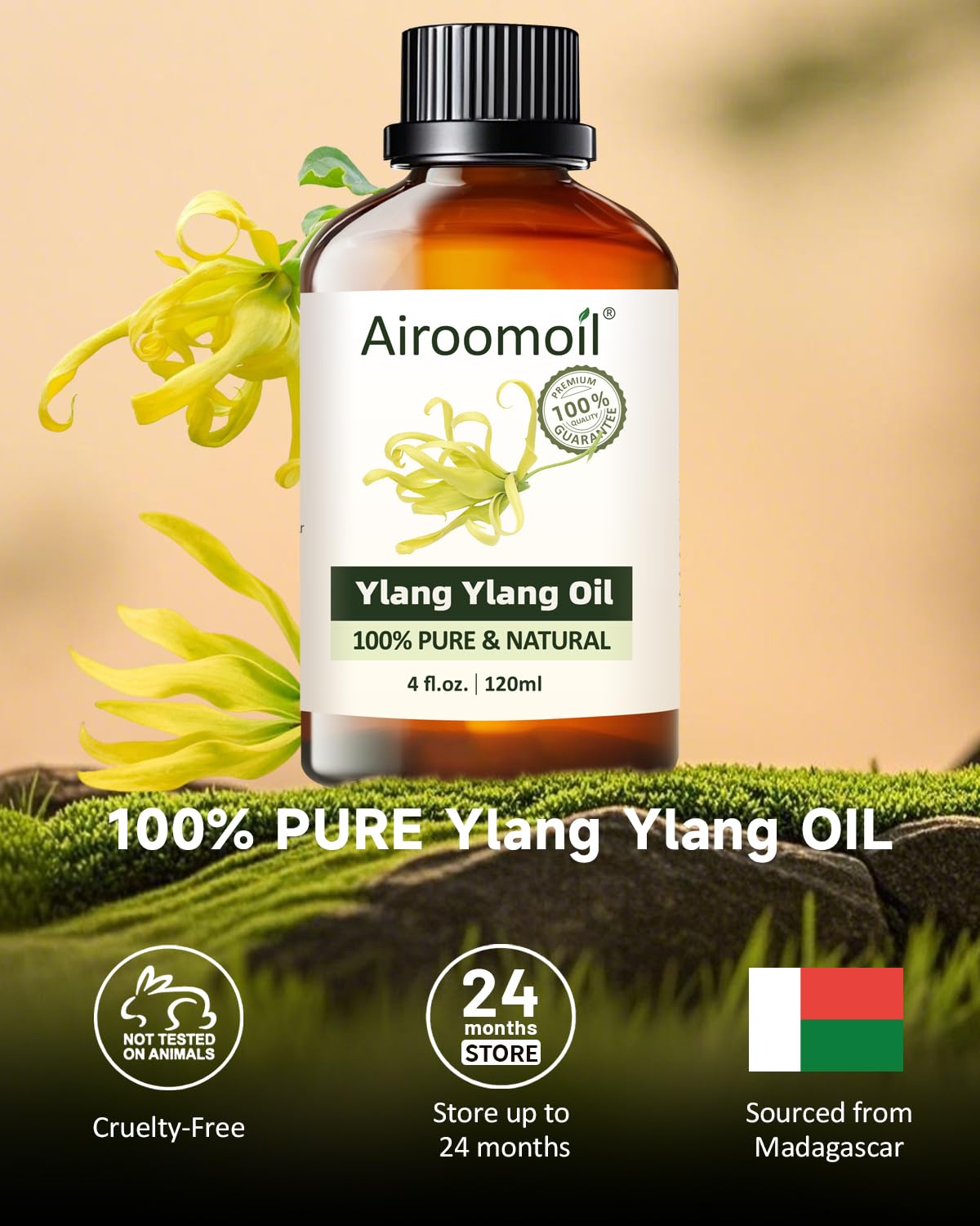 Airoomoil Pure Ylang Ylang Essential Oil – 4 oz / 120 ml, 100% Natural