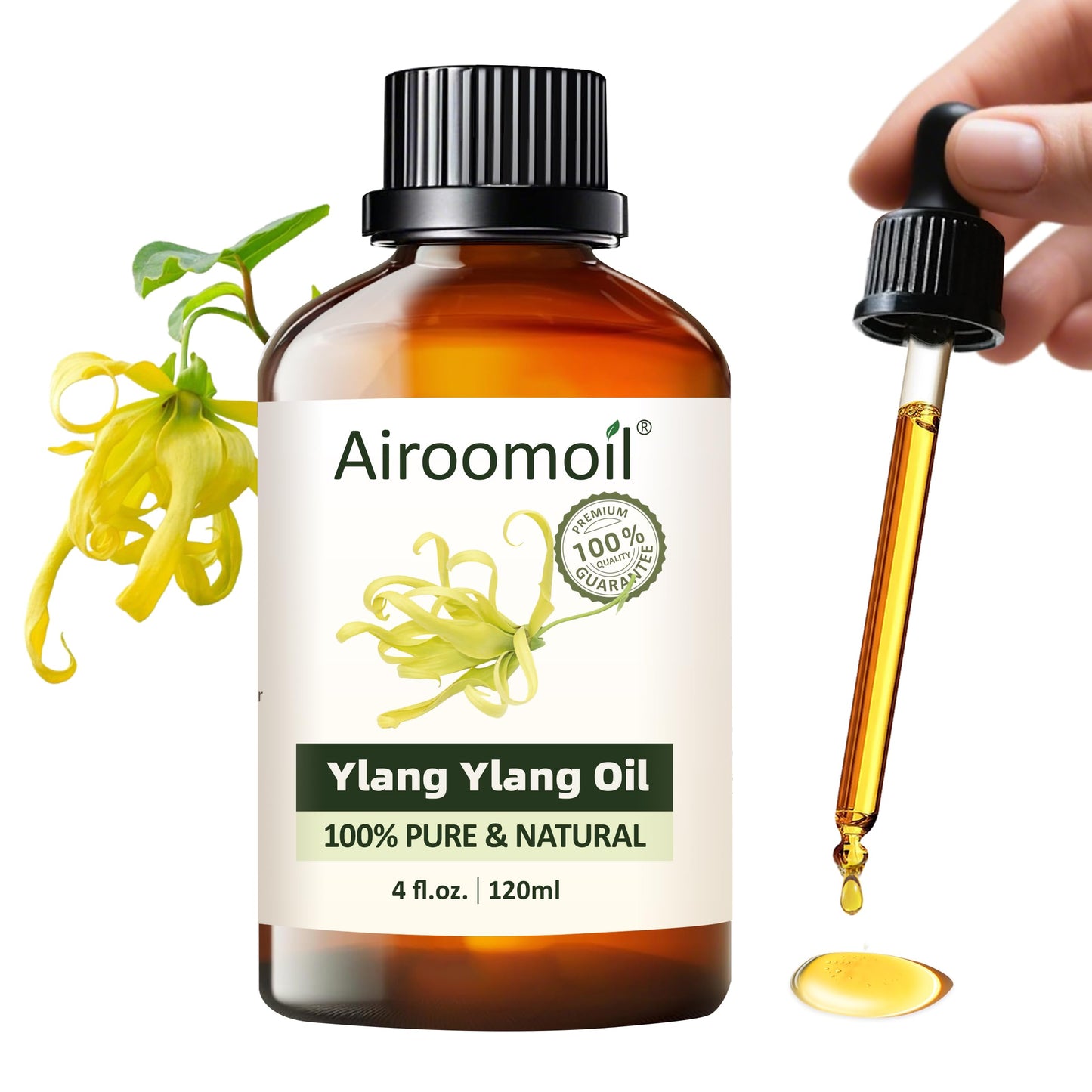 Airoomoil Pure Ylang Ylang Essential Oil – 4 oz / 120 ml, 100% Natural