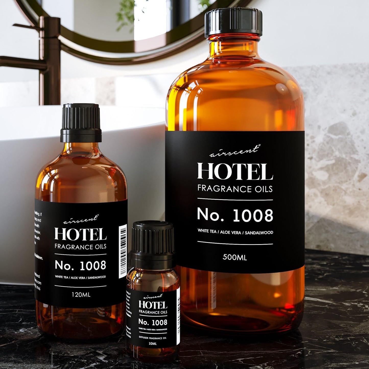 AirScent Hotel Diffuser Oil No. 1008 – White Tea, Aloe Vera & Sandalwood | Hotel Scent Dupe | 10 mL Glass Bottle