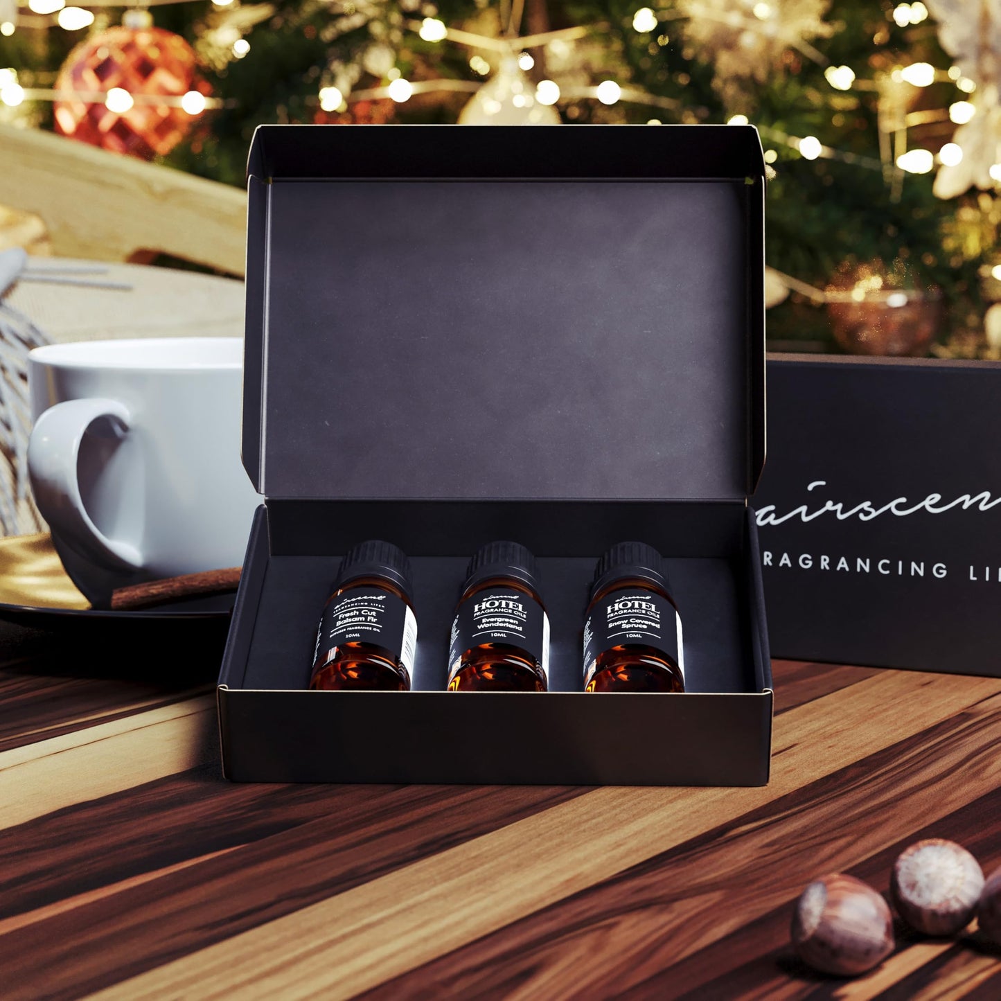 AirScent Christmas Tree Diffuser Oil 3 Pack Gift Set - 10 mL Each | Evergreen Wonderland, Balsam Fir & Snow Spruce