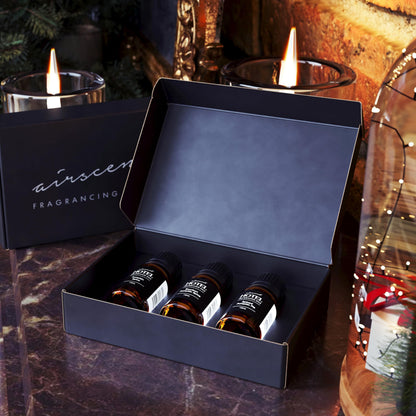 AirScent Holiday Diffuser Oil Gift Set - 3x10 mL (Bourbon Pumpkin Spice, Christmas Wreath, Fireside Spiced Cider)
