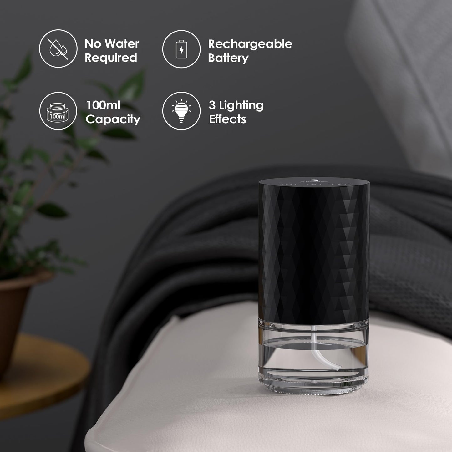 Airversa AN5 Black Waterless Diffuser 100mL – Premium Metal Nebulizer, Battery Operated
