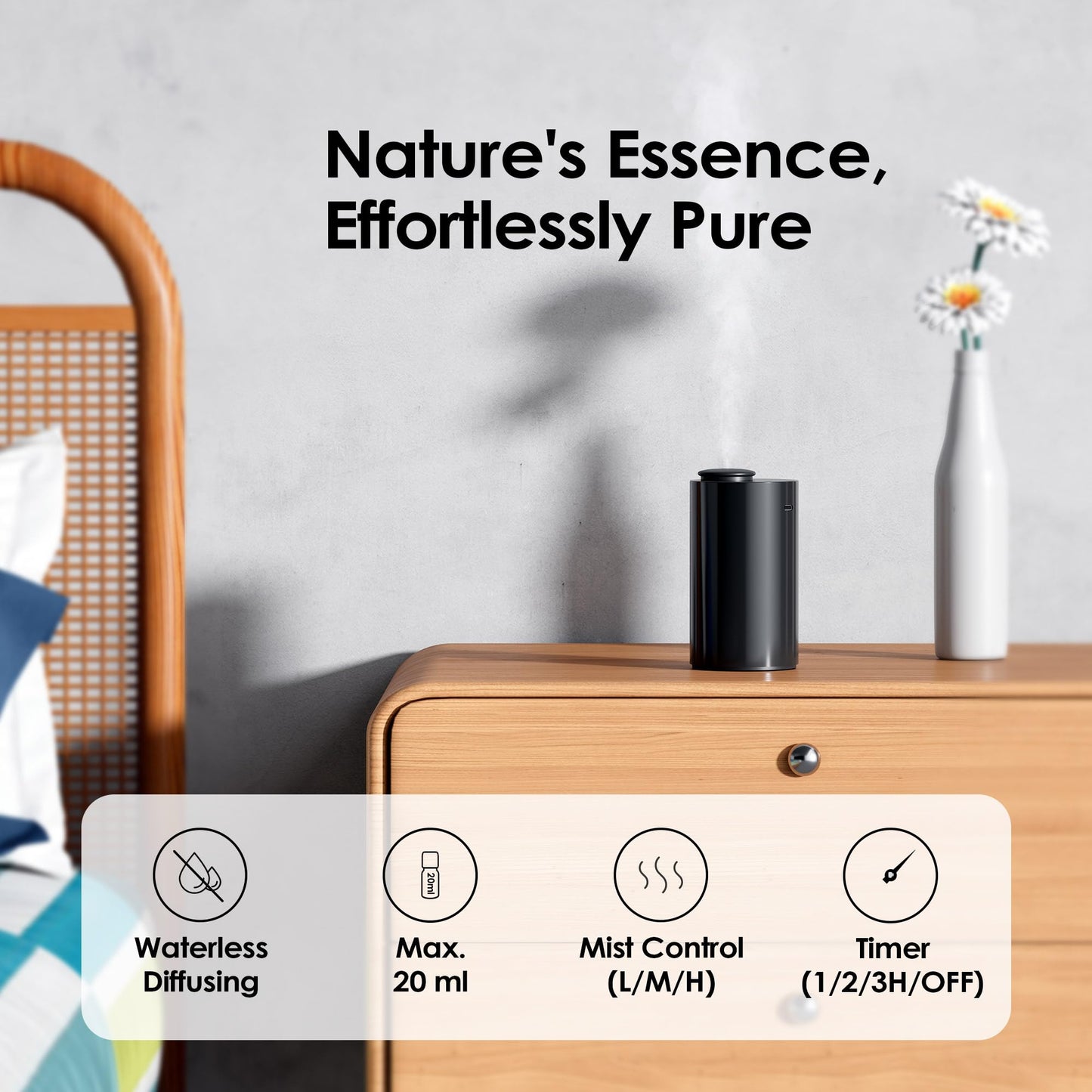Airversa AN6 Black Waterless Diffuser – Battery-Operated Nebulizer, 20mL