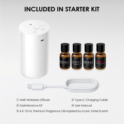 Airversa AN8 Waterless Diffuser Starter Kit – 4x 10mL Fragrance Oils