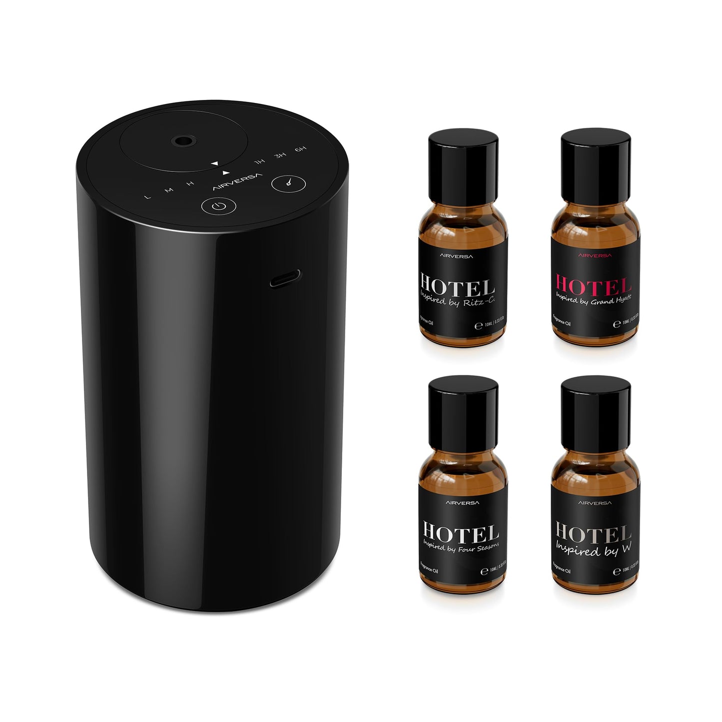 Airversa AN8 Kit Black – Waterless Essential Oil Diffuser Starter Kit with 4x10mL Fragrance Oils