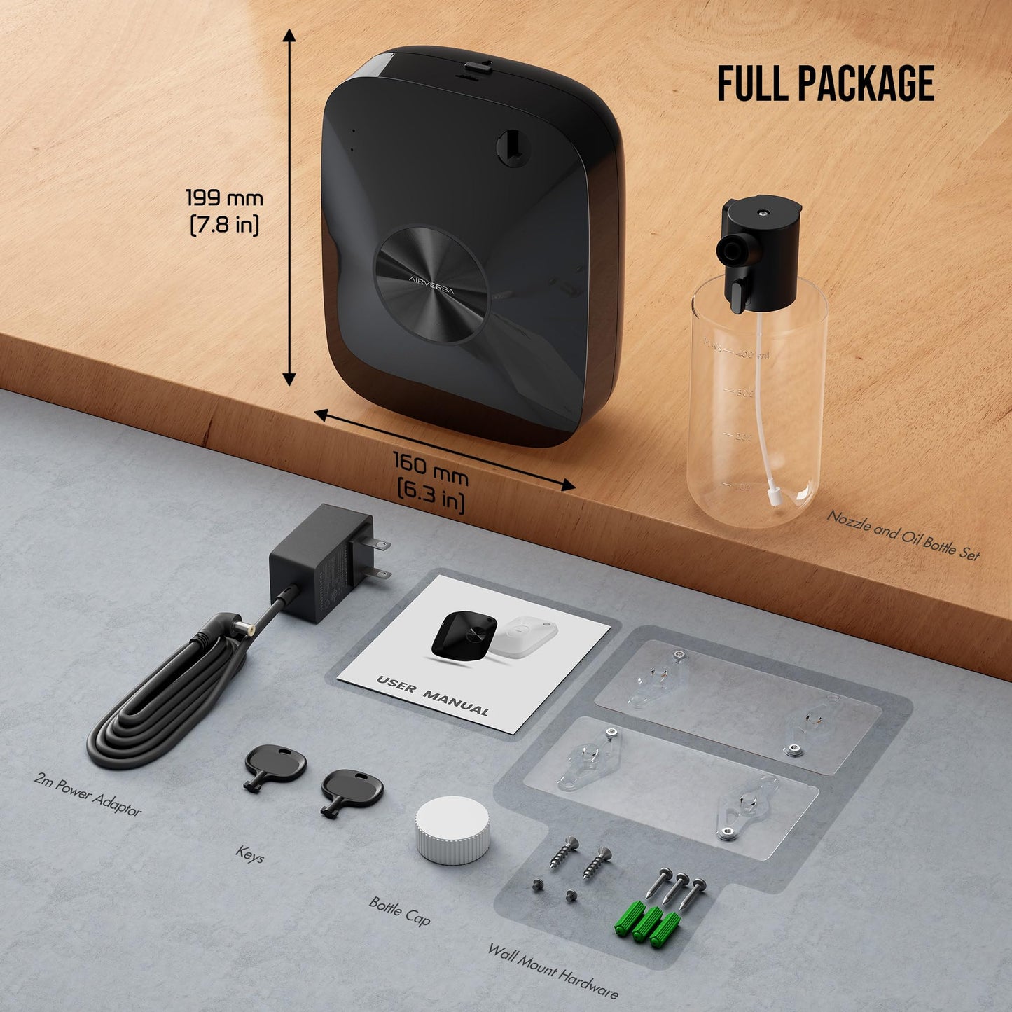 Airversa Waterless Essential Oil Diffuser — 2000 sq ft Coverage, 400 mL, Black ANA | Aromatherapy Diffuser for Home & Commercial