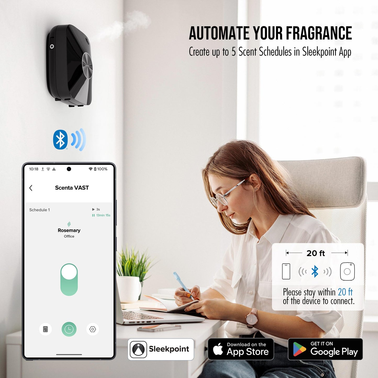 Airversa Waterless Essential Oil Diffuser — 2000 sq ft Coverage, 400 mL, Black ANA | Aromatherapy Diffuser for Home & Commercial