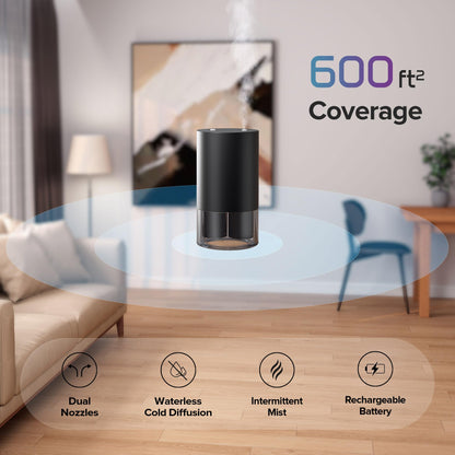 Airversa Dual-Nozzle Waterless Essential Oil Diffuser – Rechargeable, Car Mode, 5 Timer Settings, 4 Mist Levels, Red Pink Metal