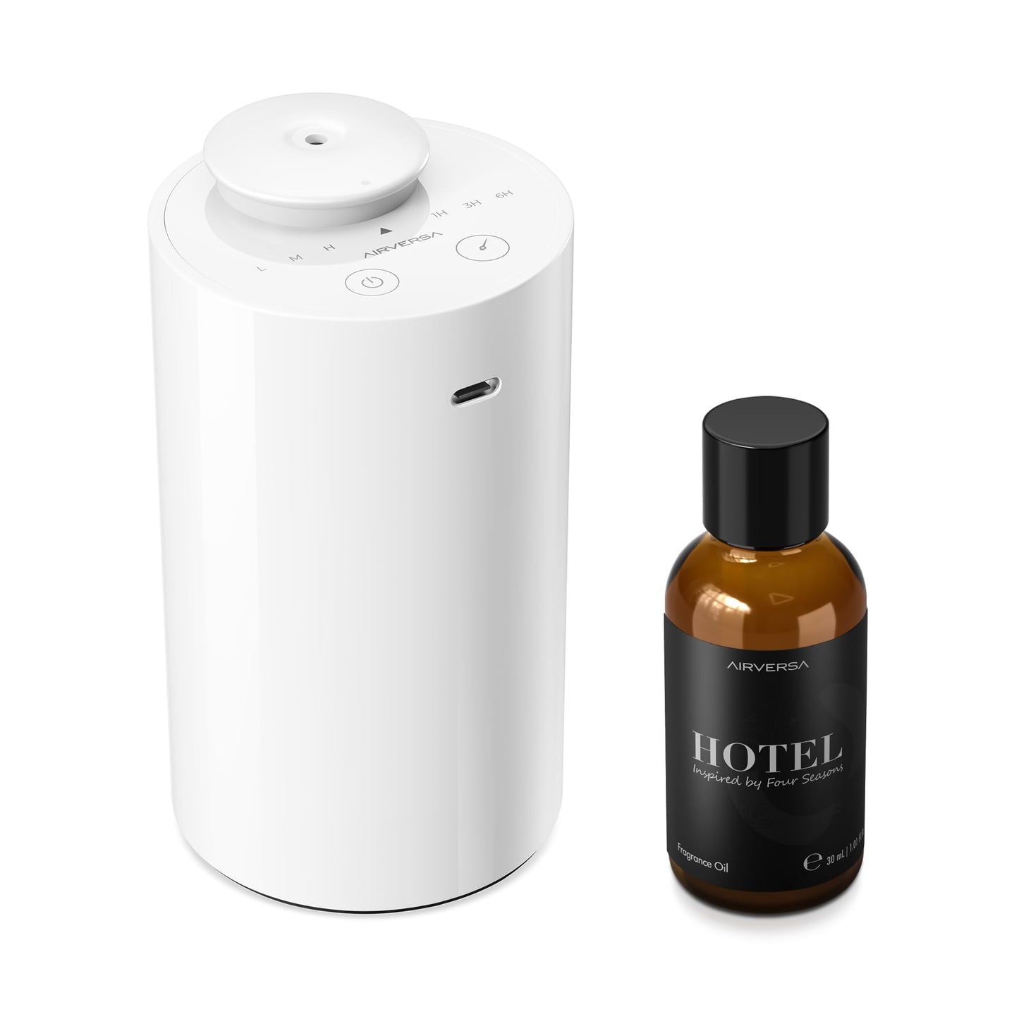 Airversa Waterless Diffuser Starter Kit – Four Seasons Hotel Inspired, Battery-Operated White AN6