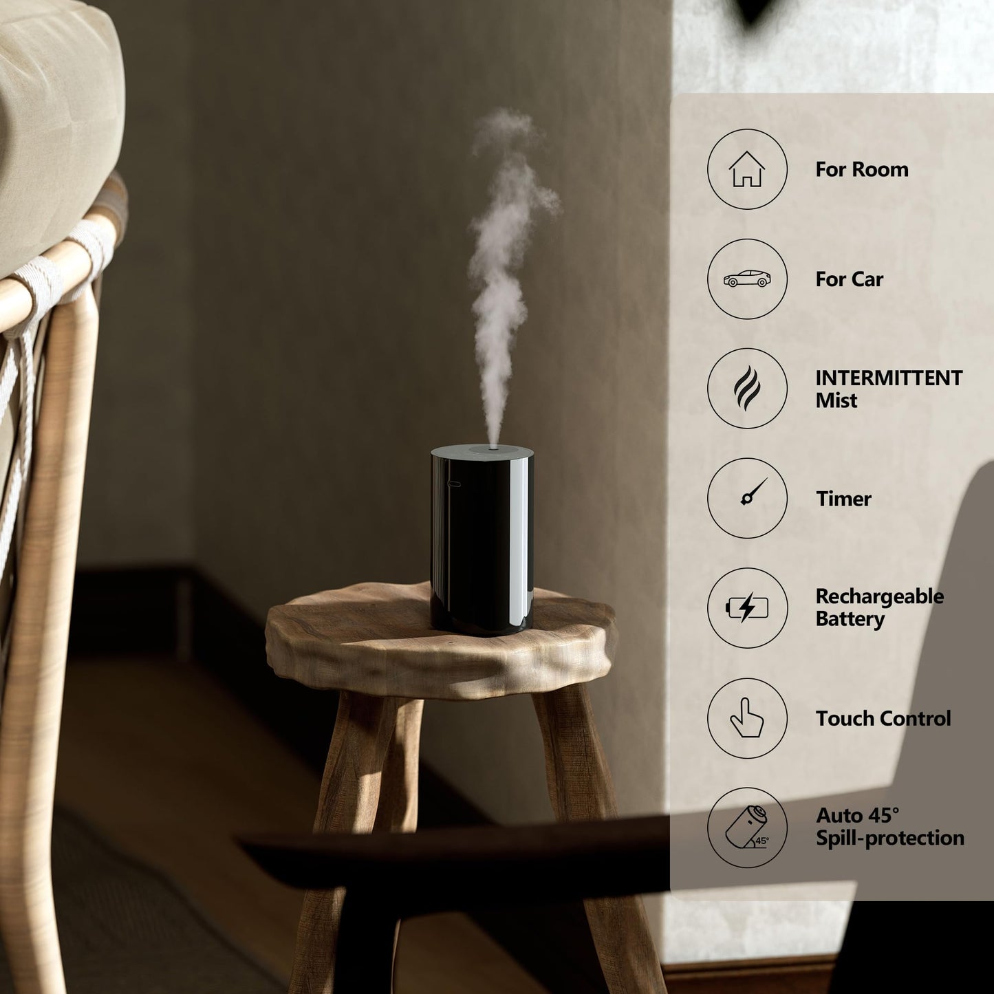Airversa Waterless Diffuser Starter Kit AN8 Kit2 Black — 4x 10mL Fragrance Oils, USB-C Rechargeable