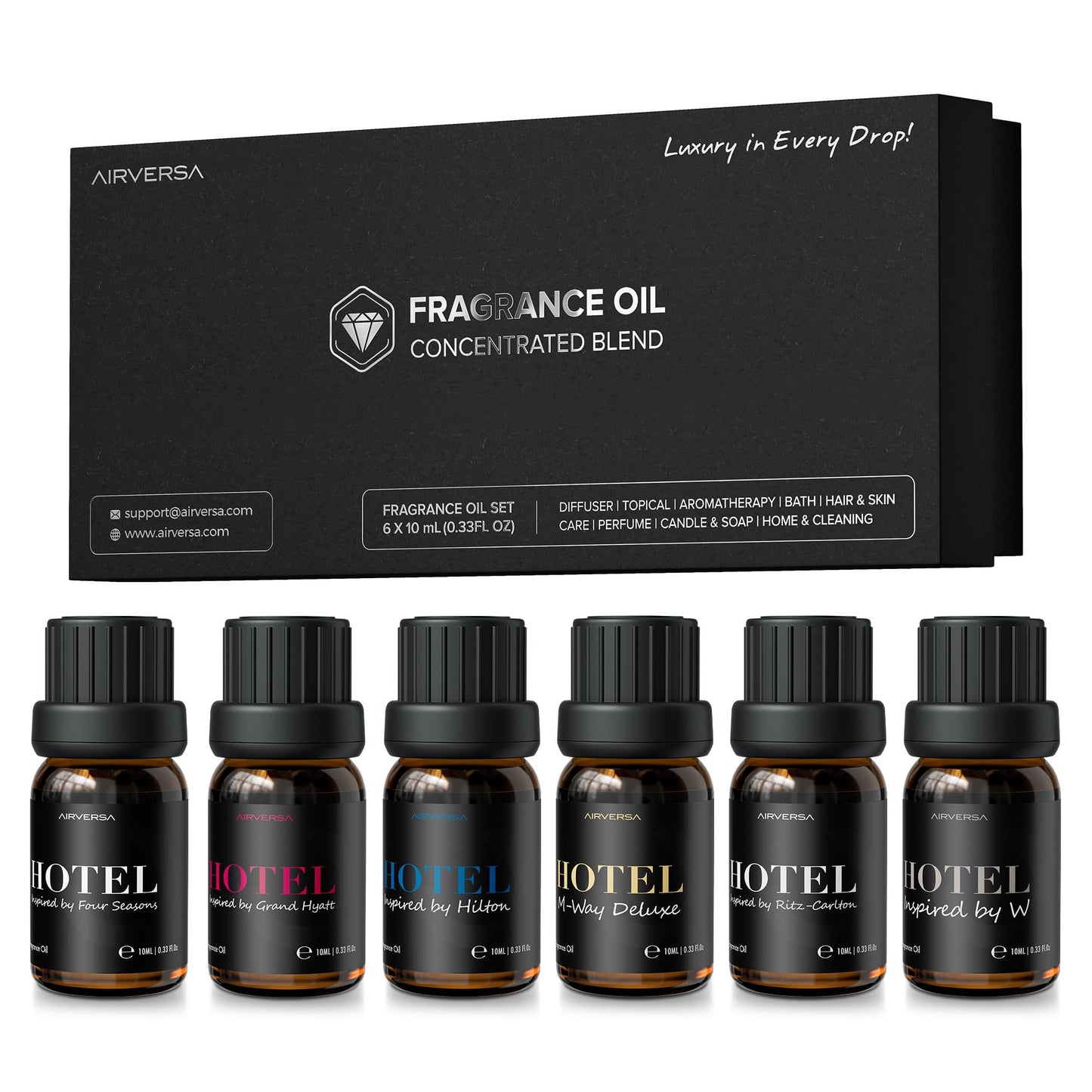 Airversa Hotel Scent Diffuser Oils – Fragrance Oils Set, 10mL x6