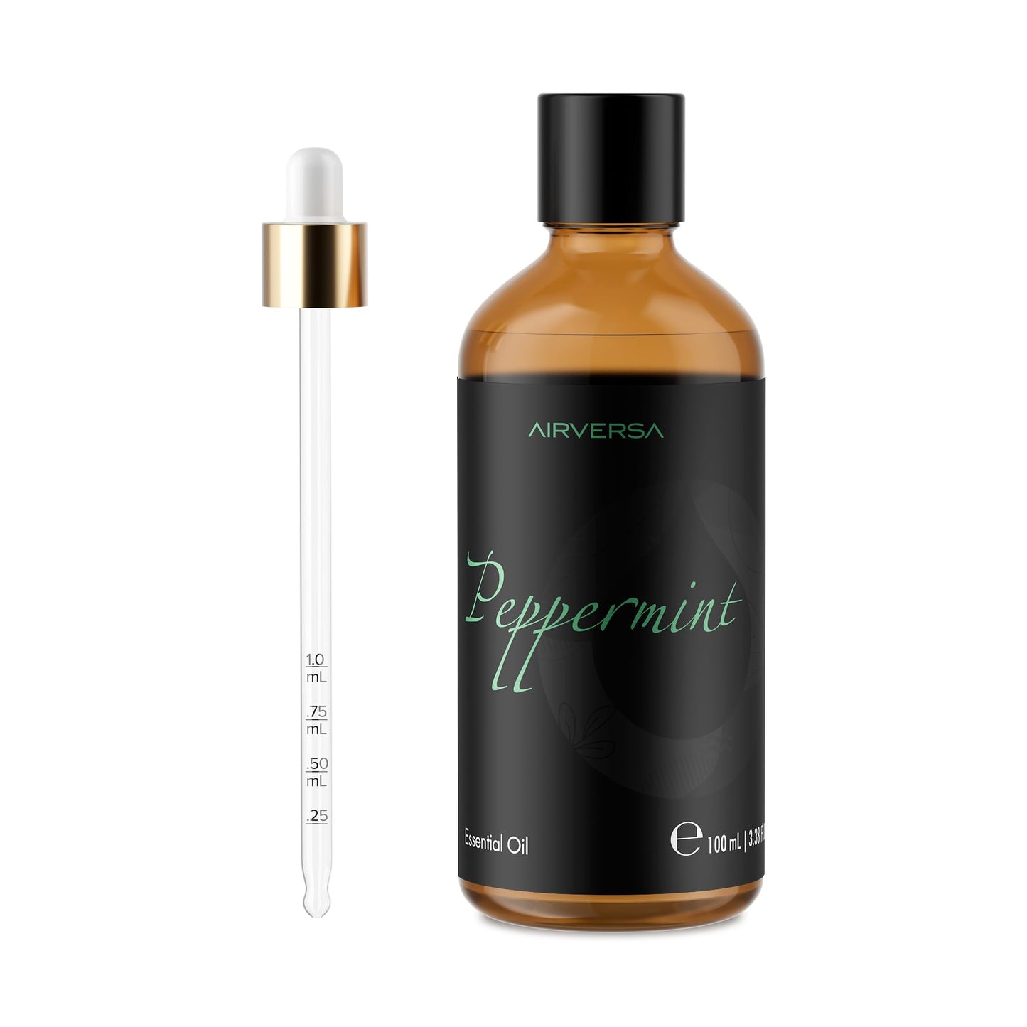 Airversa Peppermint Oil - 100% Pure Natural Essential Oil for Aromatherapy & Diffusers | 100 mL (3.38 fl oz) with Premium Glass Dropper