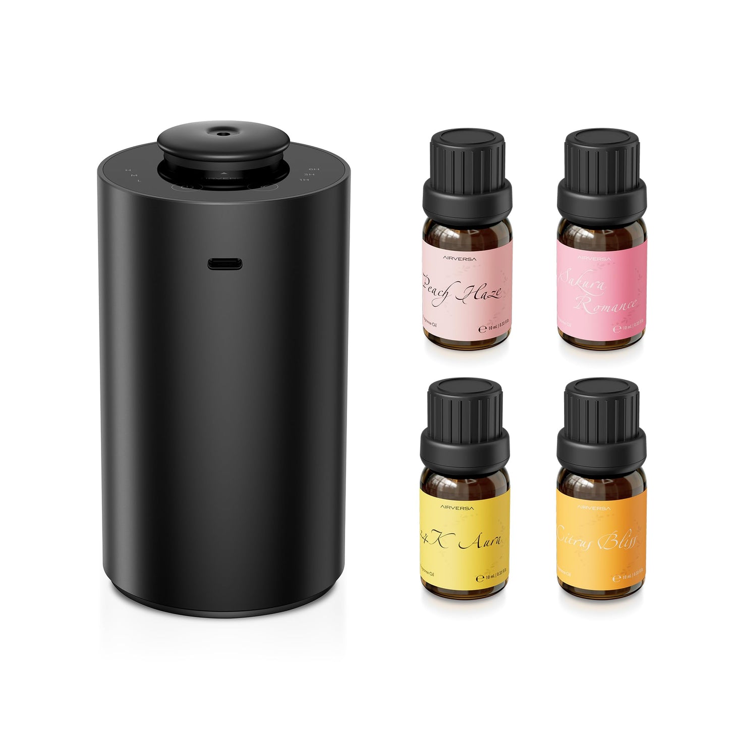 Airversa Waterless Diffuser Starter Kit – 4 Oils, Battery Operated, ANX Black Kit01