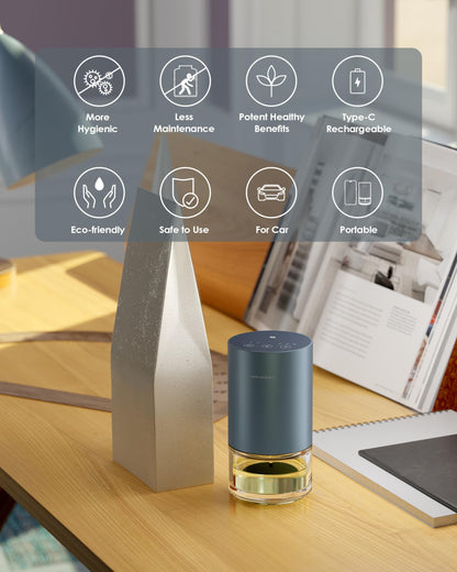 Airversa Waterless Diffuser — Battery-Powered Aromatherapy Nebulizer, 100ml Glass Bottle, 3 Mist Settings, Space Gray