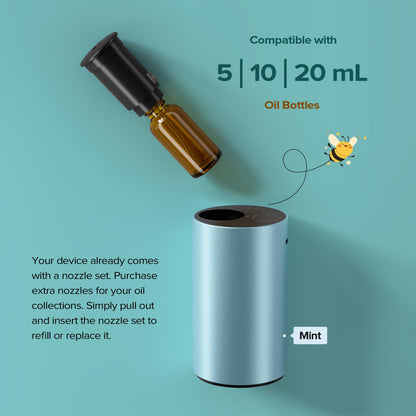 Airversa Waterless Essential Oil Diffuser - ANX Premium Metal Mint, 3 Timer Settings, 3 Mist Levels, USB-C