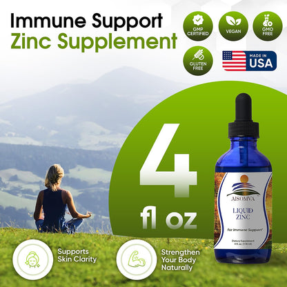 AISOMVA Liquid Zinc Drops – High-Absorption Zinc for Immune Support, Skin & Bones | Made in USA (4 oz)