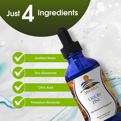 AISOMVA Liquid Zinc Drops – High-Absorption Zinc for Immune Support, Skin & Bones | Made in USA (4 oz)