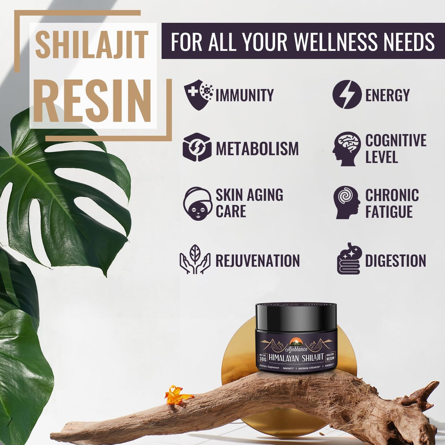 Ajoblanco 600mg Himalayan Shilajit Resin - Organic Ayurvedic Energy