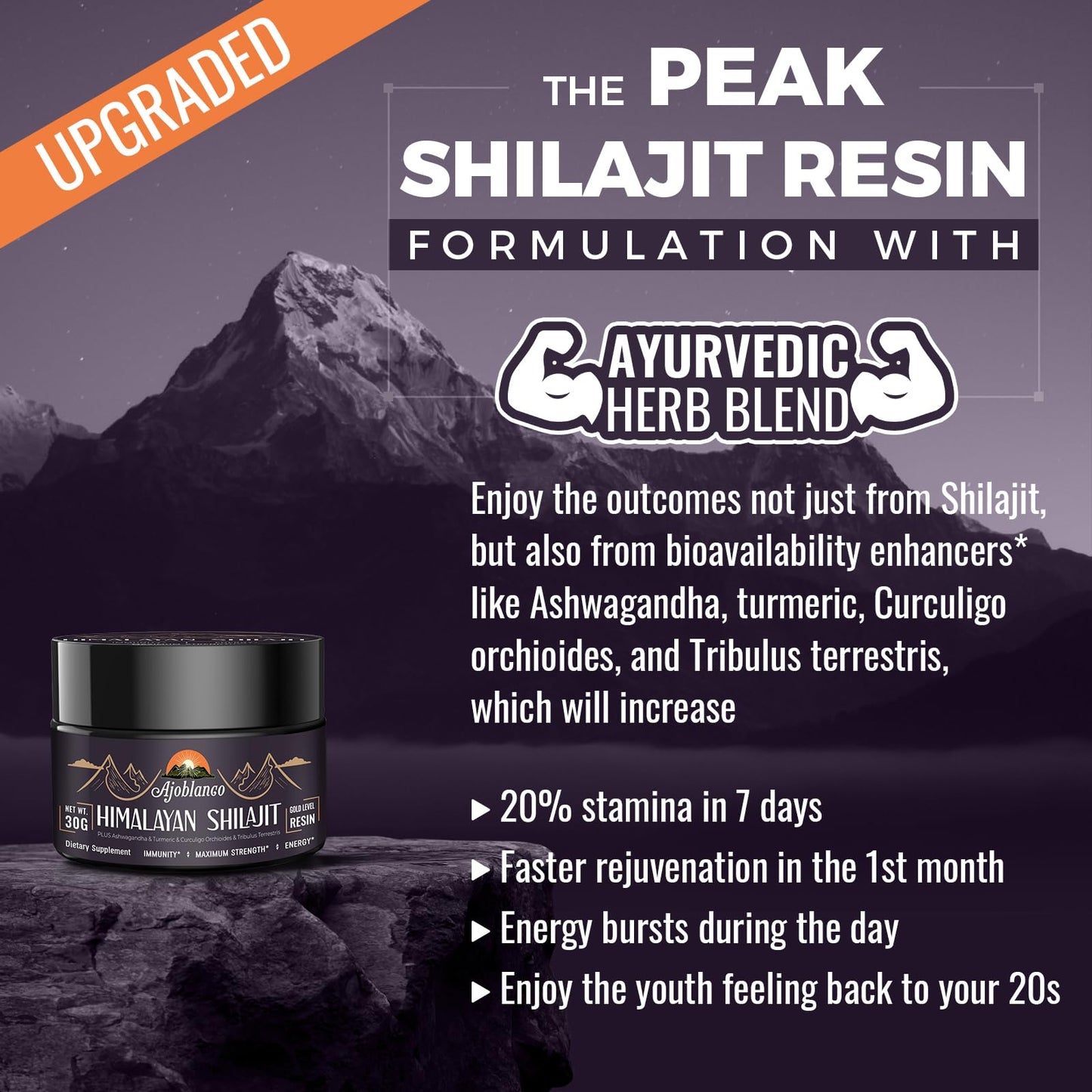 Ajoblanco 600mg Himalayan Shilajit Resin – Organic Ayurvedic Blend, Pack of 2 for Energy & Immunity