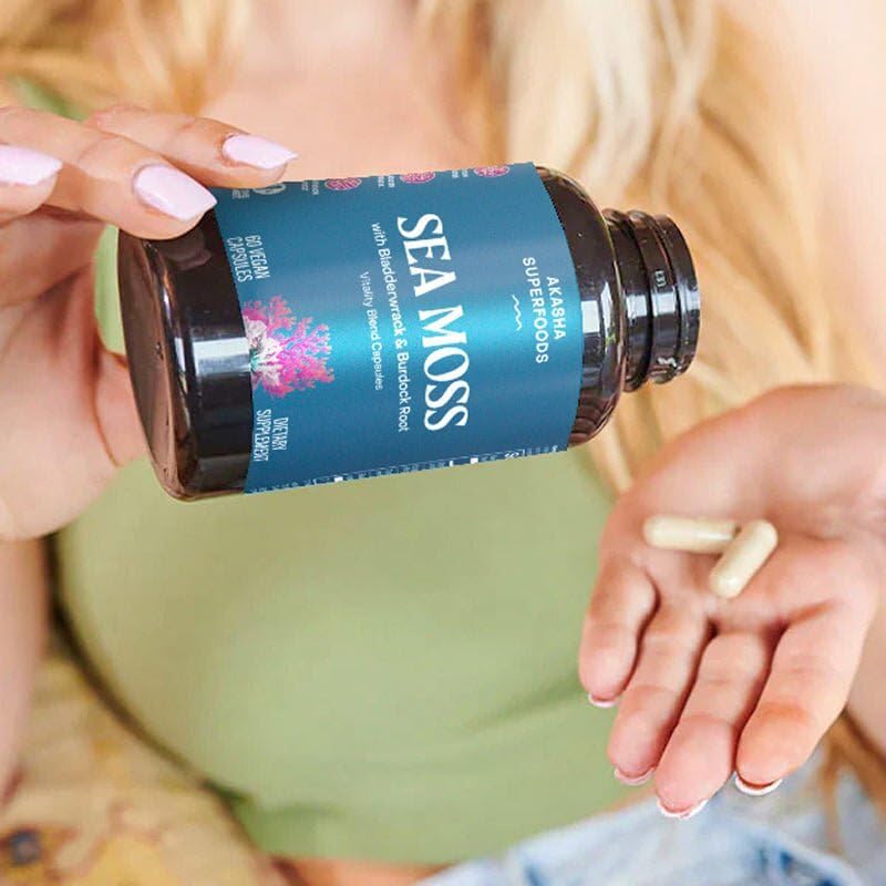 Akasha Superfoods Sea Moss Capsules – Organic Irish Moss with Bladderwrack, Burdock & BioPerine | Vegan, Gluten Free, 60 Count