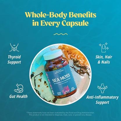 Akasha Superfoods Sea Moss Capsules – Organic Irish Moss with Bladderwrack, Burdock & BioPerine | Vegan, Gluten Free, 60 Count