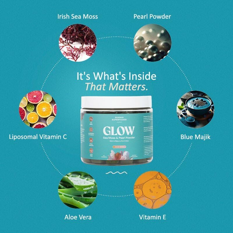Akasha Sea Moss Glow Gummies – Hair, Skin & Nails Vitamins, 60 Count
